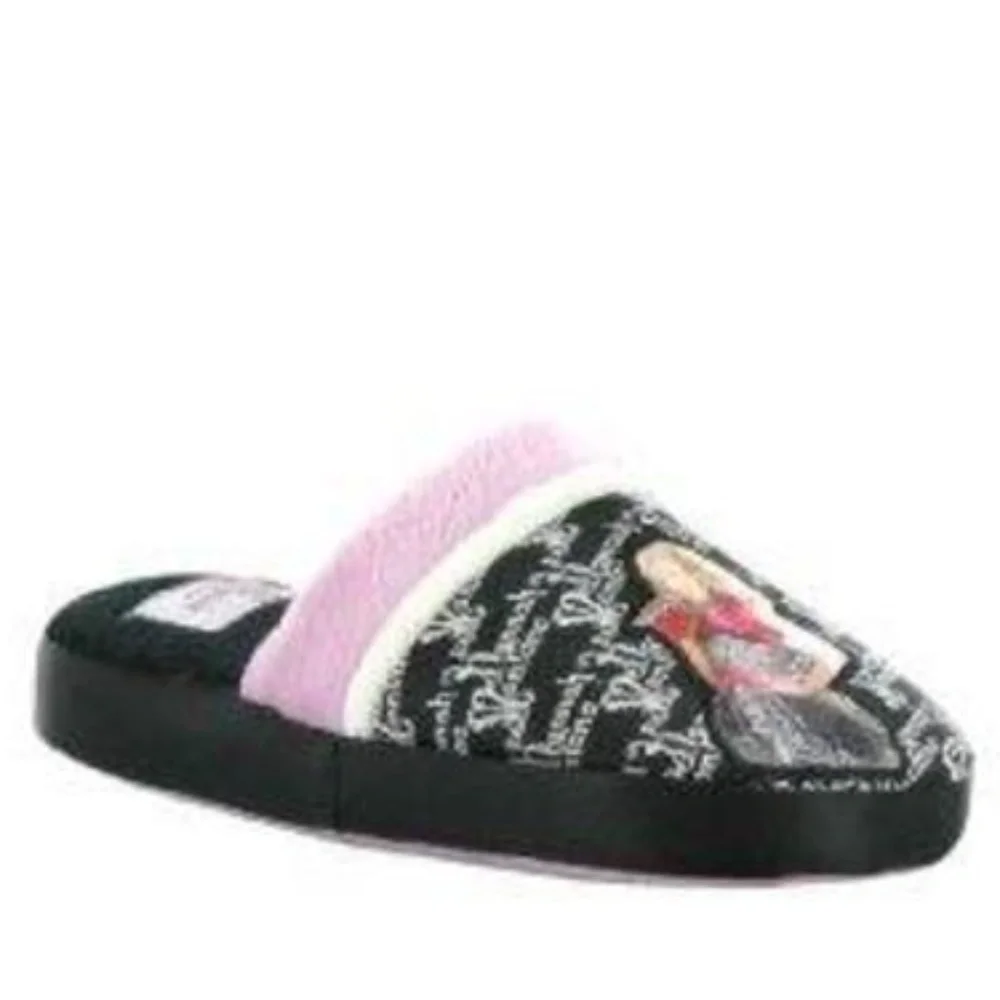 Toddler Girls Disney Hannah Montana Slippers 11/12 Black Pink Scuff Slip On
